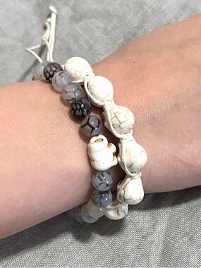 Boho Bracelet Set | Skull + Elephant Charm | Natural Stone Beaded Stack
